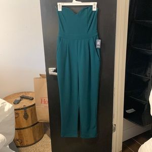 Dark teal strapless jumpsuit